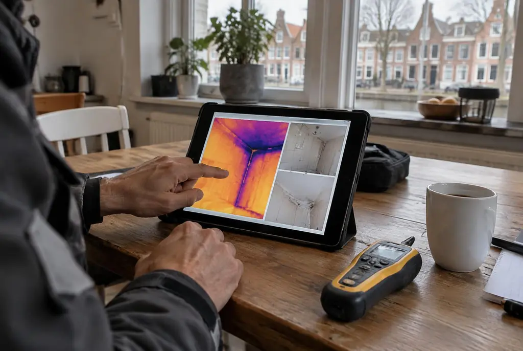 Lekdetectie Nijverdal – lekdetectierapport met warmtebeelden en foto's op een tablet