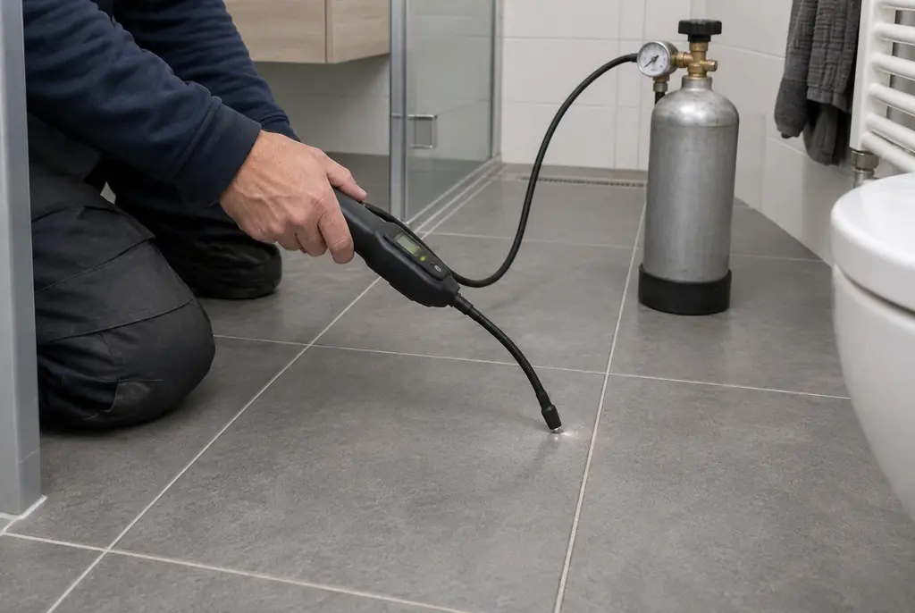 Lekdetectie Nijverdal – technicus spoort met tracergas een lekkage op in de vloer